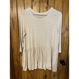 Women's Unbranded 3/4 Sleeve XL Beige White Stripe Top‎